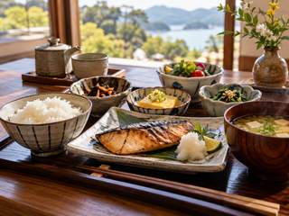 宿での朝食をイメージしたAI生成画像