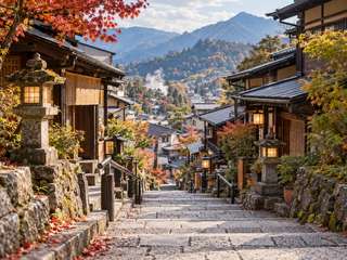 温泉街の散策をイメージしたAI生成画像
